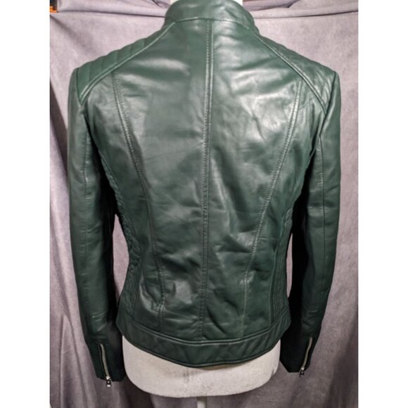 Corbani Green Quilted Shoulder Genuine Leather Moto Jacket Size Medium - Picture 13 of 13
